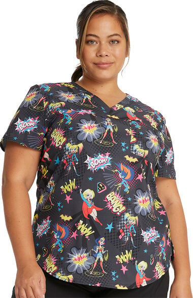 Women's Girls Have The Power Print Scrub Top, , large
