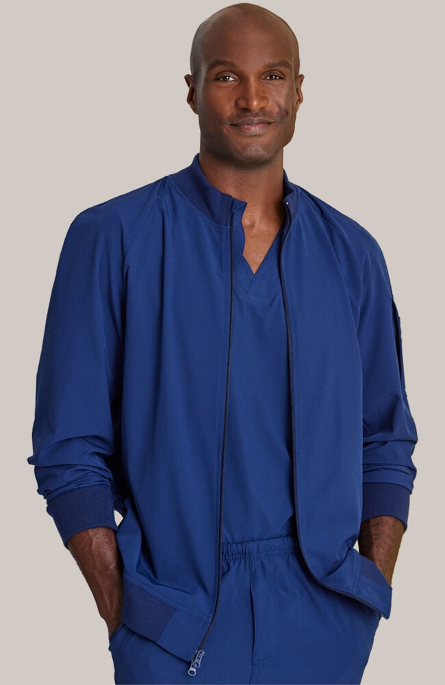 Barco One Men s Warm Up Bomber Solid Scrub Jacket AllHeart