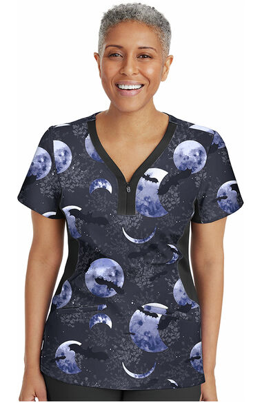 Women's Jessi Y-Neck Wicked Moon Print Scrub Top, , large