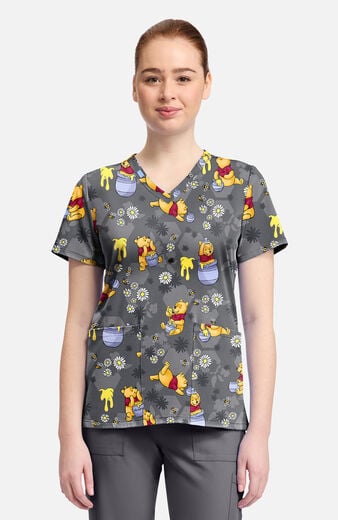 Women's Pooh Honey Business Print Scrub Top Women's Pooh Honey Business Print Scrub Top