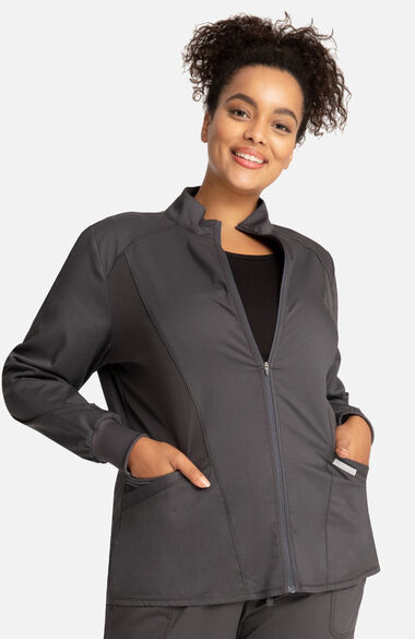Women's Zip Front High-Low Solid Scrub Jacket