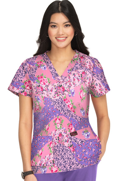 Clearance Women's Bell Floral Harmony Print Scrub Top, , large