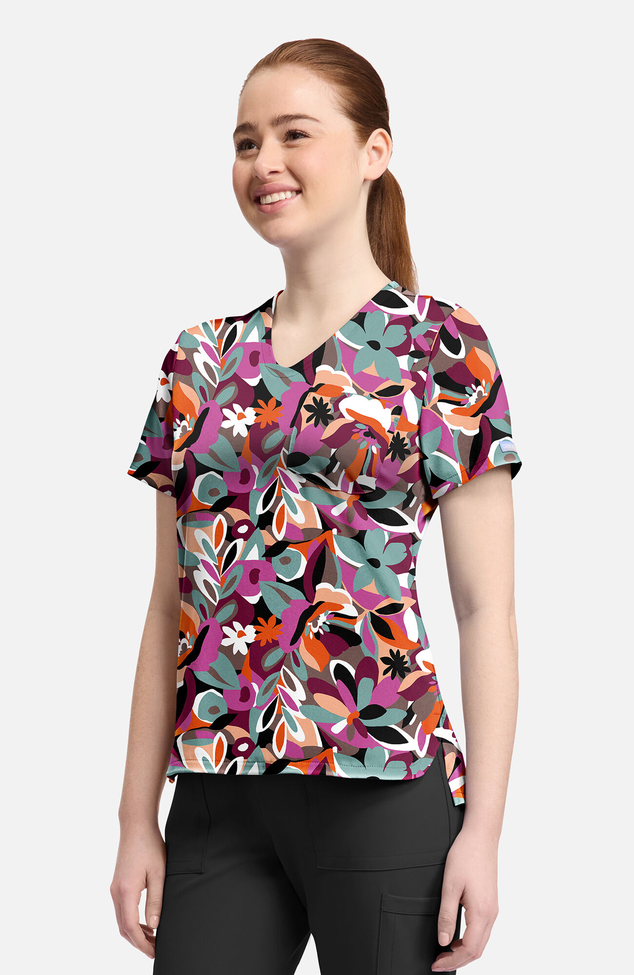 Women's Cut Flowers Print Scrub  Top, , large