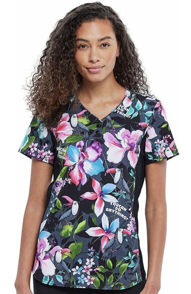 Clearance Women's Toucan Do Anything Print Scrub Top, , large