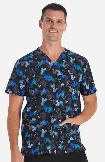 Men's Doodle Ears Print Scrub Top Men's Doodle Ears Print Scrub Top