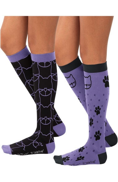 Women's 2 Pack 15-20 mmHg Betsey Kitty Compression Socks, , large