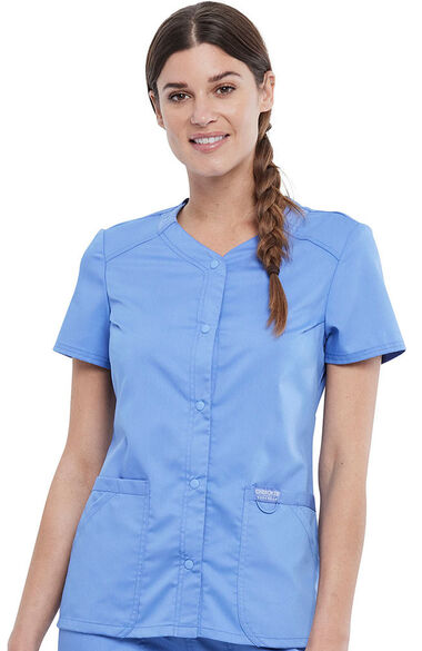 Women's Snap Front Solid Scrub Top, , large
