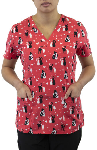 Clearance Women's Curved V-Neck Furever Friends Print Top