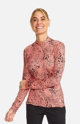 Women's Lettuce Edge Mock Neck Wild Heart Print Underscrub Women's Lettuce Edge Mock Neck Wild Heart Print Underscrub