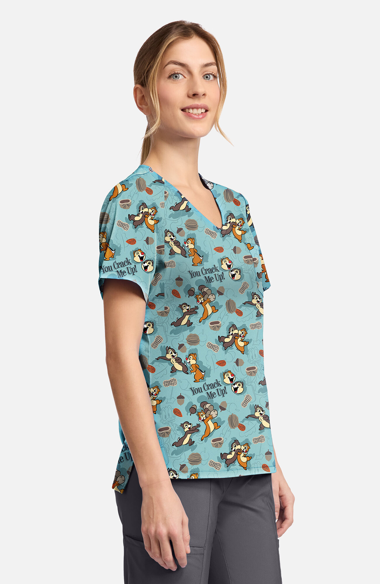 Women's Crack Me Up Print Scrub Top, , large