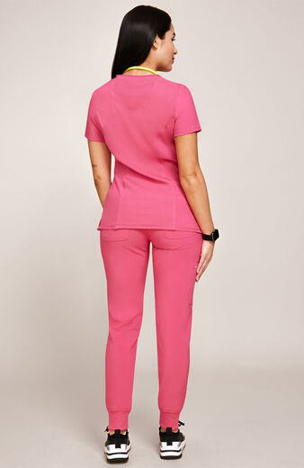 Women's Scrub Set: Mock Wrap Solid Top & Tapered Jogger Pant