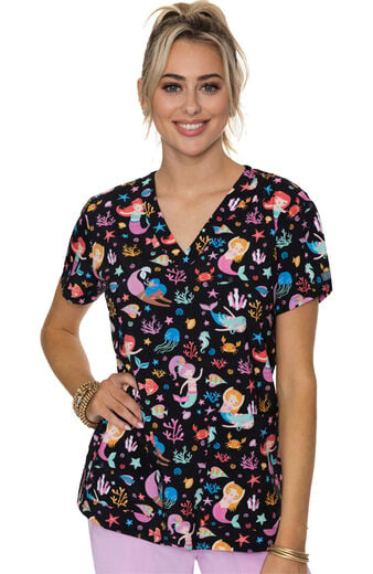 Clearance Women's Vicky Mermaid Party Print Scrub Top