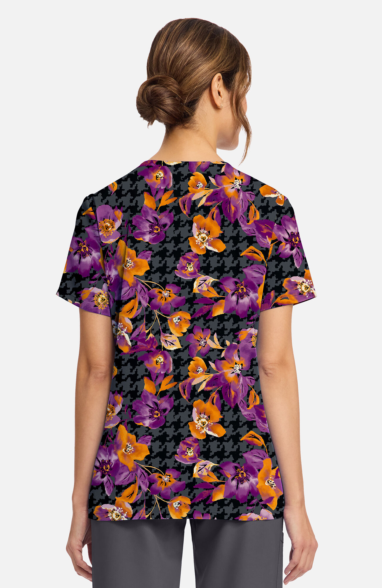 Women's Velvet Floral Print Scrub Top, , large