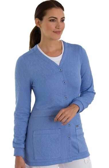 Women's Claire Button Front Solid Cardigan Scrub Jacket, , large