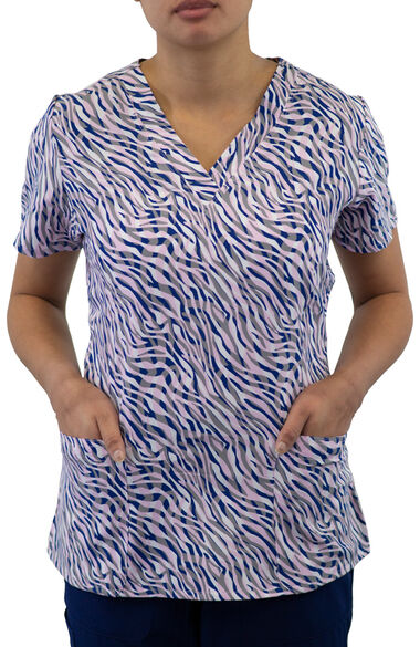 Clearance Women's Curved V-Neck Animalia Print Top, , large