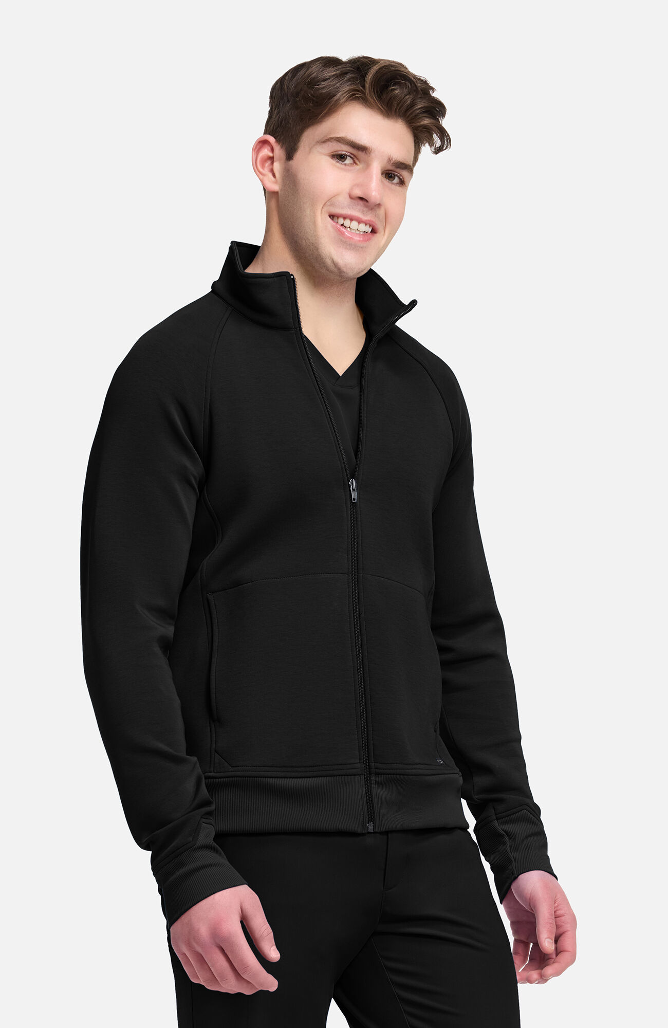 Men's Zip Front Raglan Knit Scrub Jacket, BLA Black | black, large