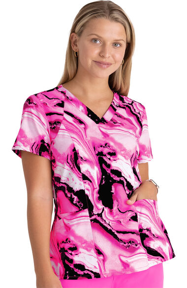 Clearance Women's V-Neck Tranquility Print Scrub Top, , large