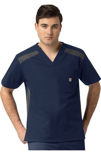Clearance Men's 2-Tone 6 Pocket Solid Scrub Top