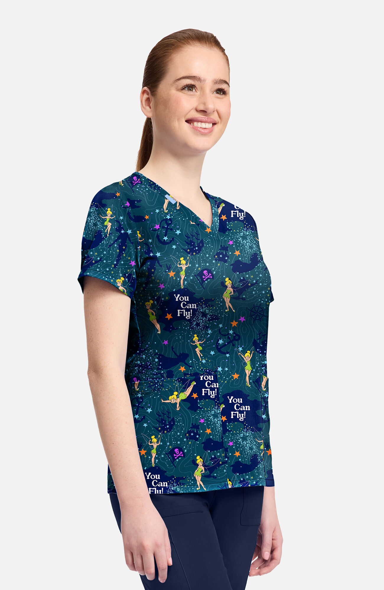 Women's Tinker Bell Flight Print Scrub Top, , large