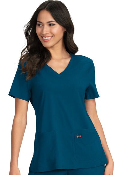 Clearance Women's Skye V-Neck Knit Side Panel Solid Scrub Top, , large