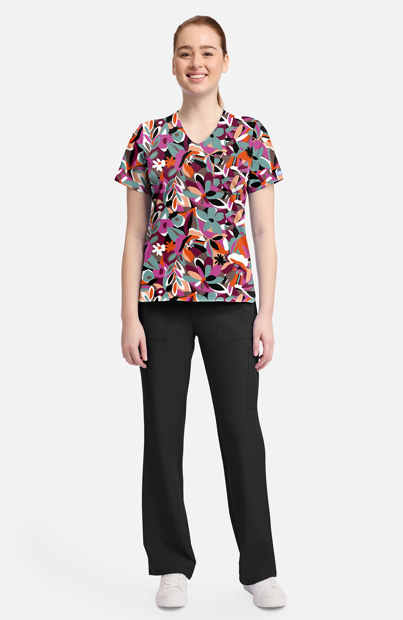 Women's Cut Flowers Print Scrub  Top