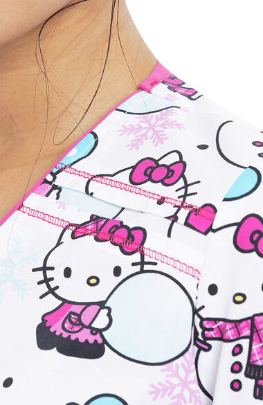 Clearance Women's Winter Hello Kitty Print Scrub Top, , large