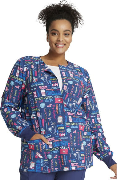 Clearance Women's Snap Front Scrub Life Print Jacket, , large
