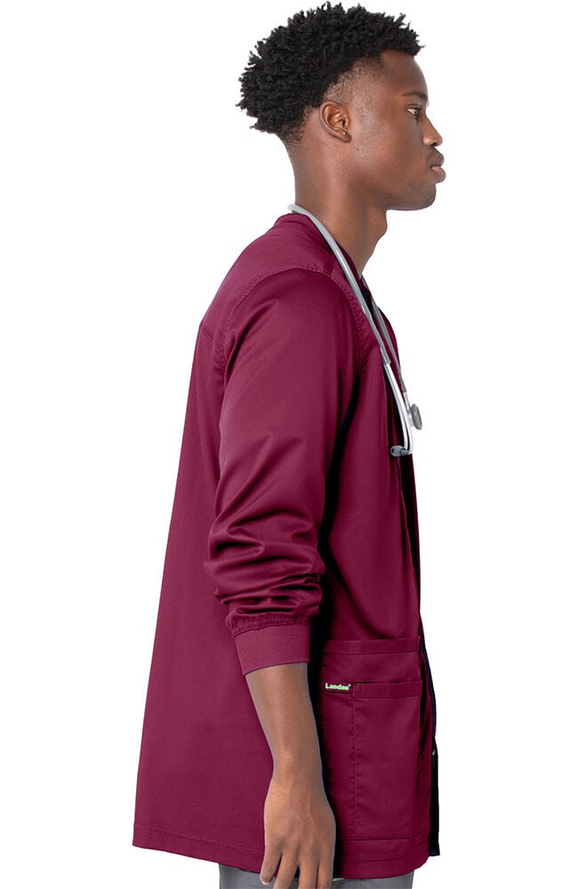 ProFlex by Landau Men s Knit Collar Snap Front Solid Scrub Jacket