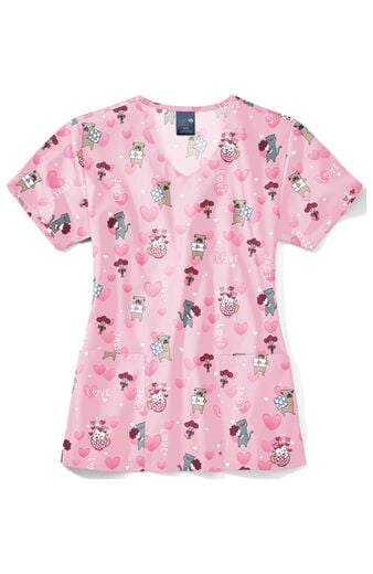 Clearance Women's V-Neck Rosie Posey Paws Print Scrub Top