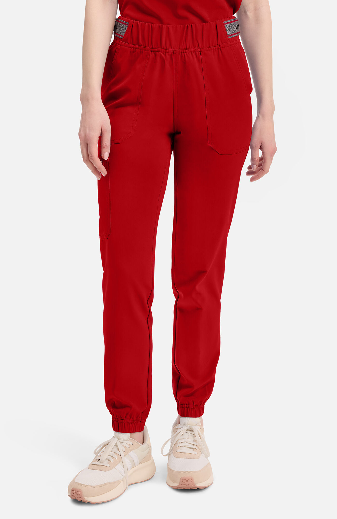Women's Logo Waistband 5-Pocket Jogger Scrub Pant, RED Red | red, large