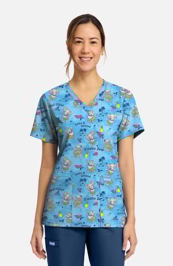 Women's Hula Party Print Scrub Top Women's Hula Party Print Scrub Top