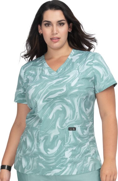 Women's Leslie Sage All Over Marble Print Scrub Top, , large