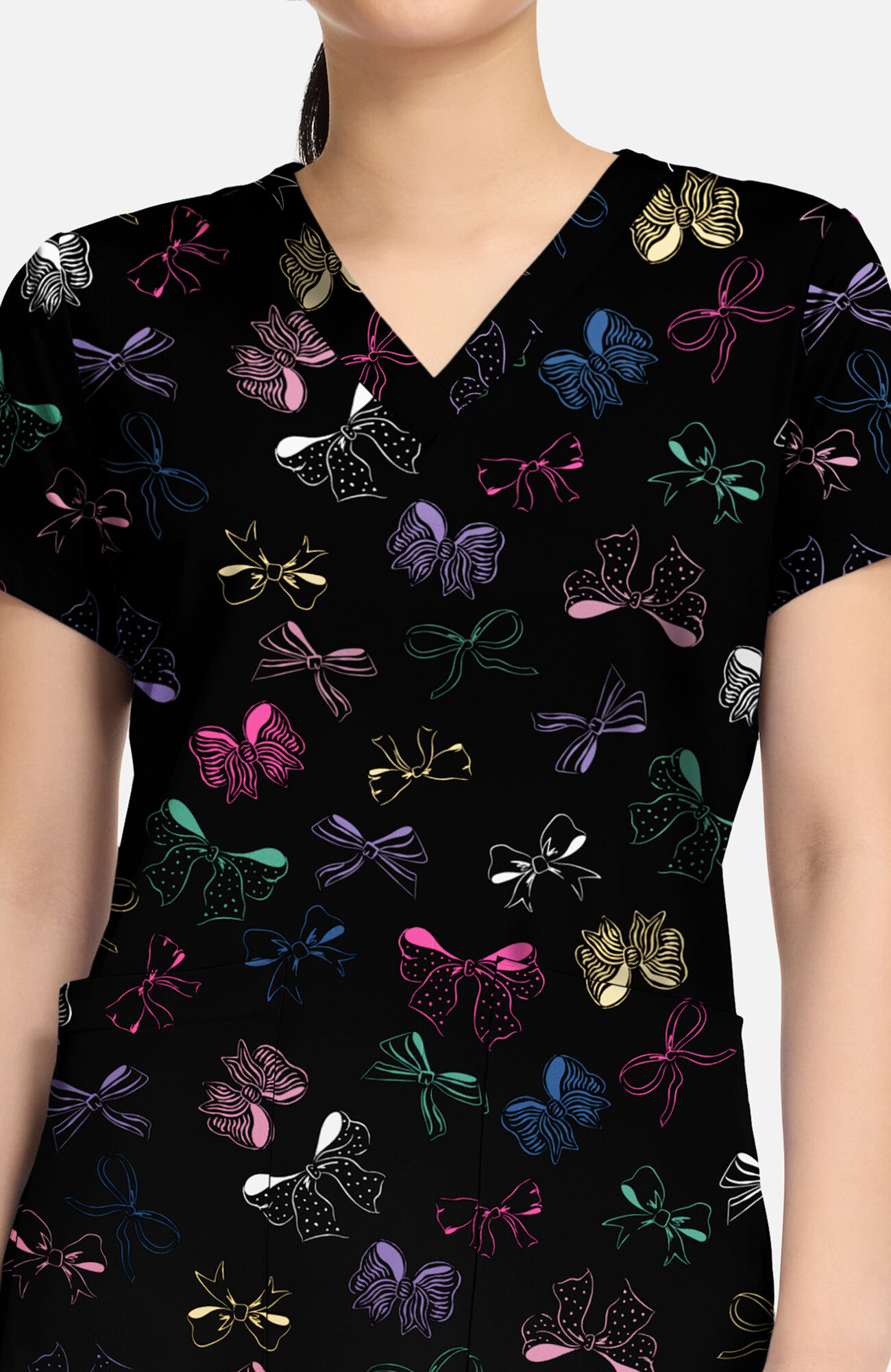 Women's Vicky Bow Mania Print Scrub Top, , large
