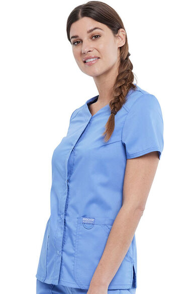 Women's Snap Front Solid Scrub Top, , large