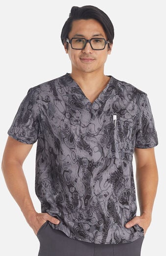 Men's Tonal Topography Print Scrub Top Men's Tonal Topography Print Scrub Top