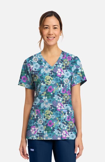 Women's Vintage Garden Print Scrub Top Women's Vintage Garden Print Scrub Top