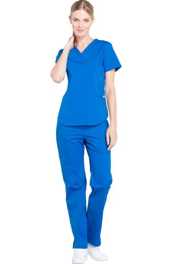 Women's Scrub Set: 4-Pocket Shirttail Top & Rib Knit Cargo Waist Pant Women's Scrub Set: 4-Pocket Shirttail Top & Rib Knit Cargo Waist Pant