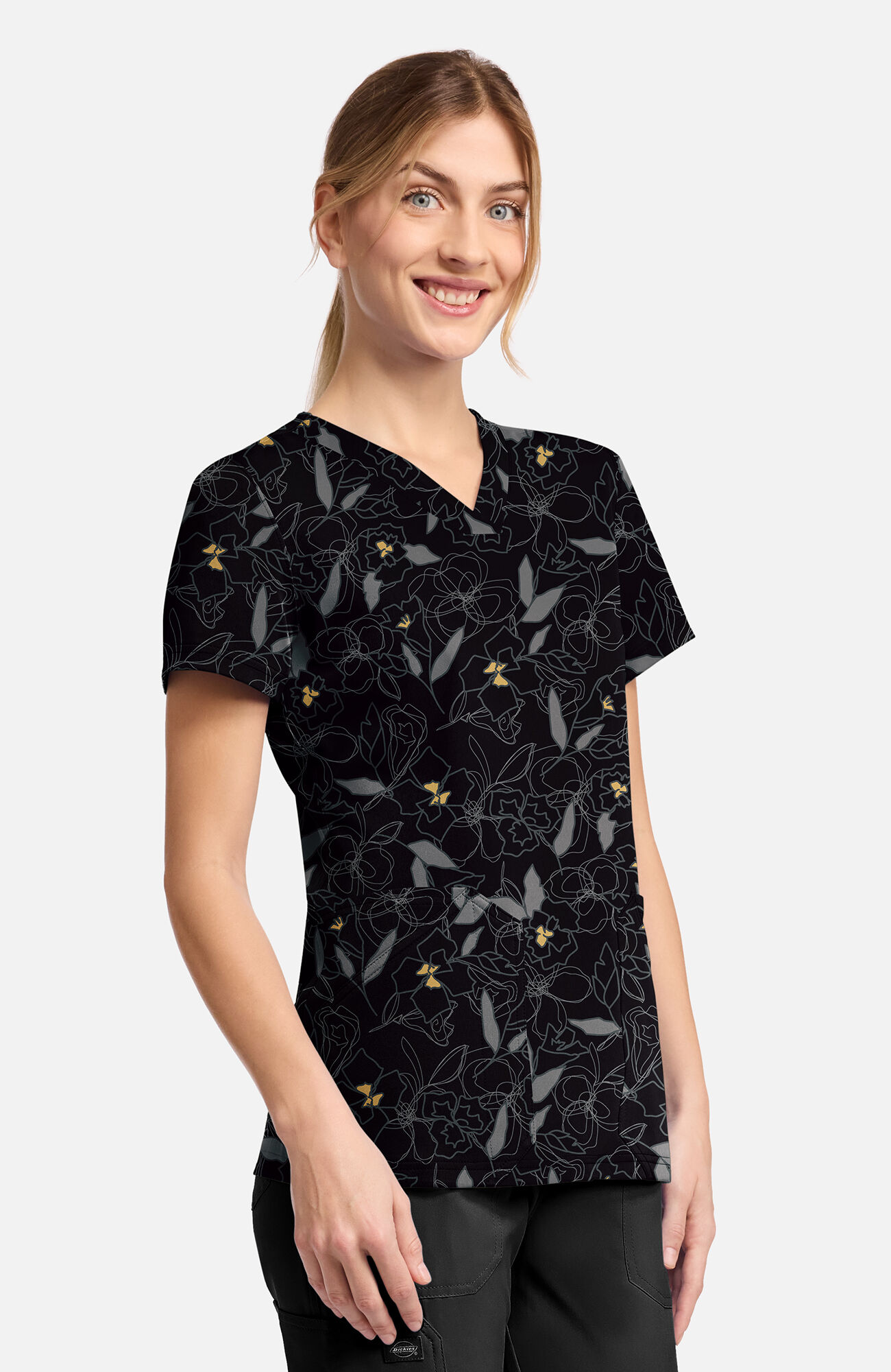 Women's Scribble Floral Print Scrub Top, , large