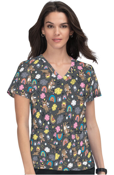 Clearance Women's Leslie V-Neck Toof Fairy Print Scrub Top, , large
