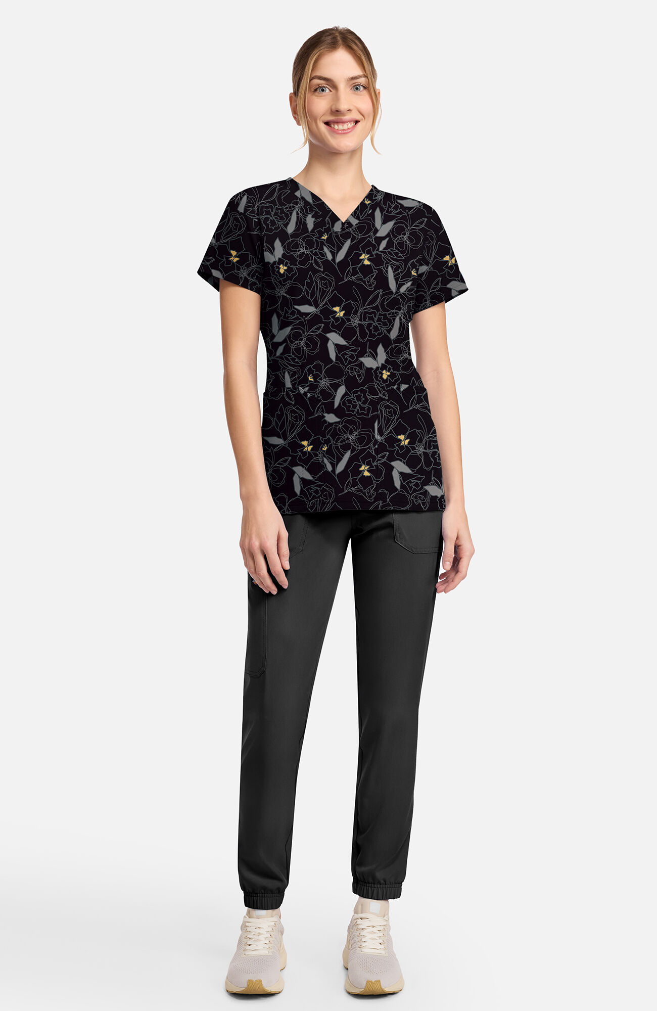 Women's Scribble Floral Print Scrub Top