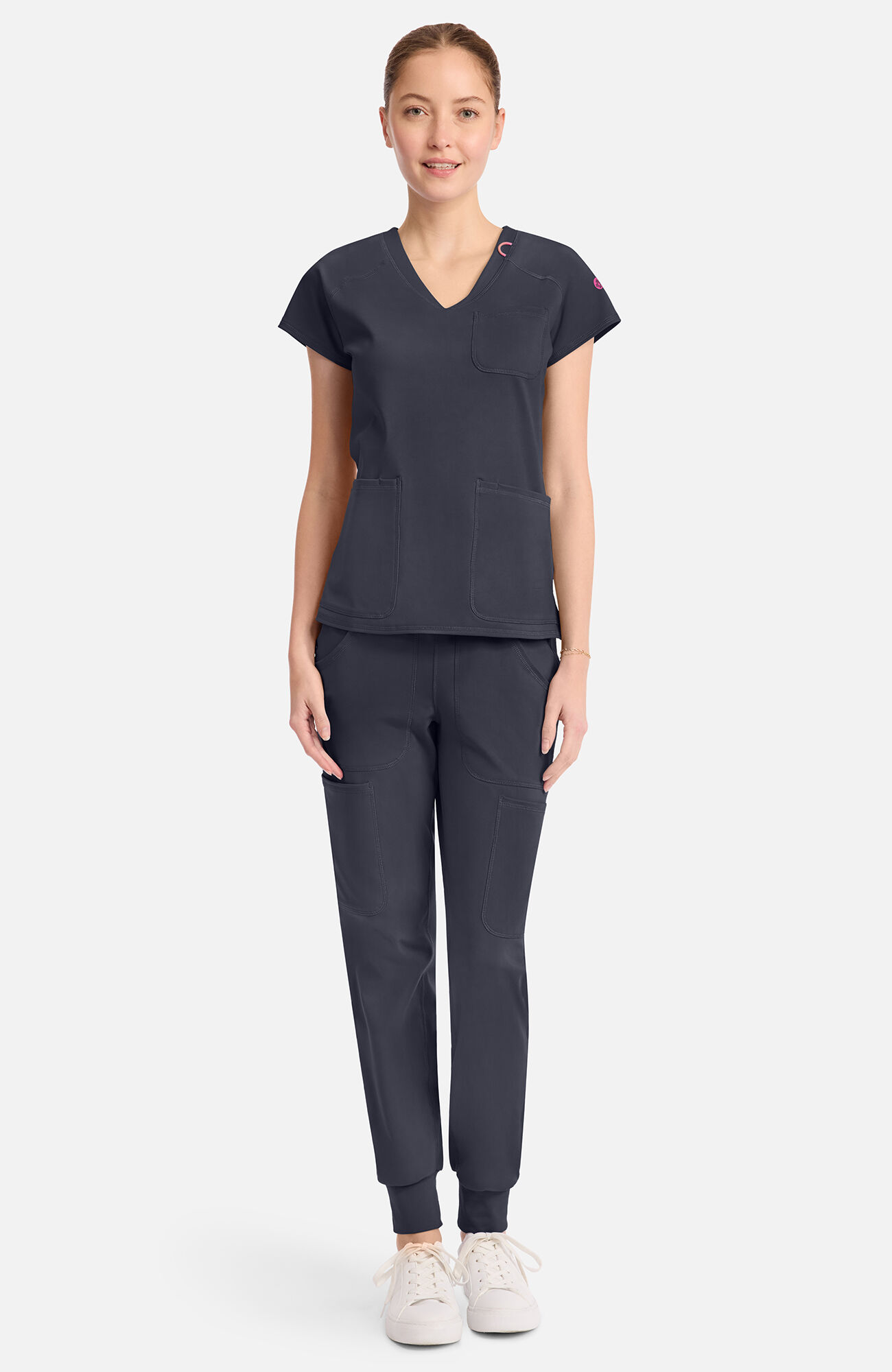 Women's Knit Raglan V-Neck Scrub Top, PWT Pewter | pewter, large