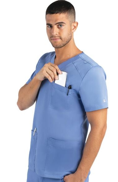Clearance Men's Basic Multi-Pocket Solid Scrub Top, , large