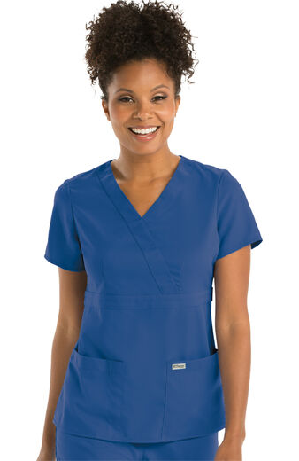 Women's Mock Wrap Solid Scrub Top, Women's Mock Wrap Solid Scrub Top