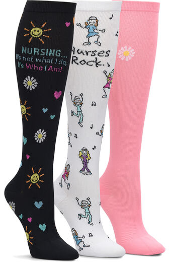 Women's 3 Pack 12-14 mmHg Nurses Rock Multi Print Compression Socks
