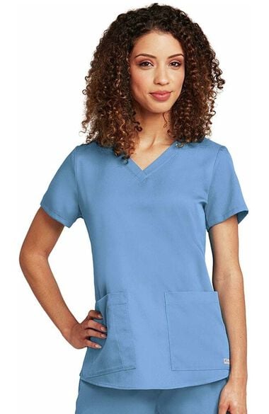 Clearance Women's V-Neck Shirred Back Solid Scrub Top, , large