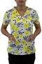 Women's Curved V-Neck Sunshine Blossoms Print Top, , large