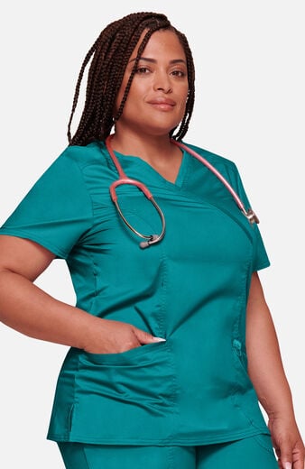 Women's Shaped 3-Pocket Mock Wrap Scrub Top Women's Shaped 3-Pocket Mock Wrap Scrub Top