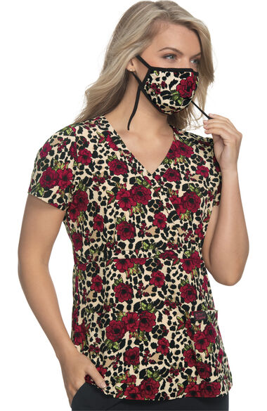 Clearance Women's Calla Floral Cheetah Print Scrub Top, , large