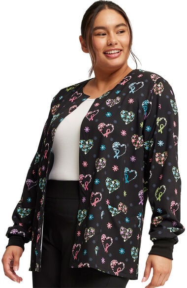 Clearance Women's Snap Front Care Flor-All Print Scrub Jacket, , large