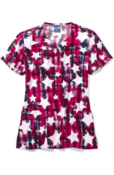 Clearance Women's Notch Neck Big And Bright Print Scrub Top, , large